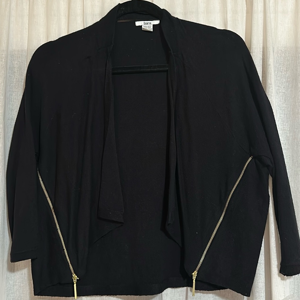 NWT. black open cardigan. Gold zipper accent.